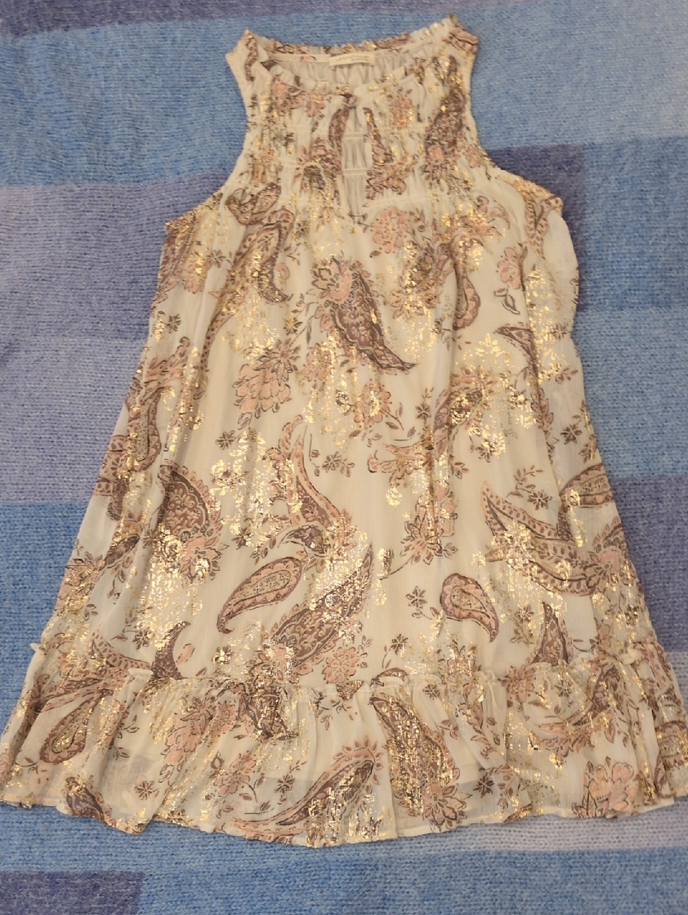 Love Stitch Sleeveless Cream Dress with Gold Paisley Foil